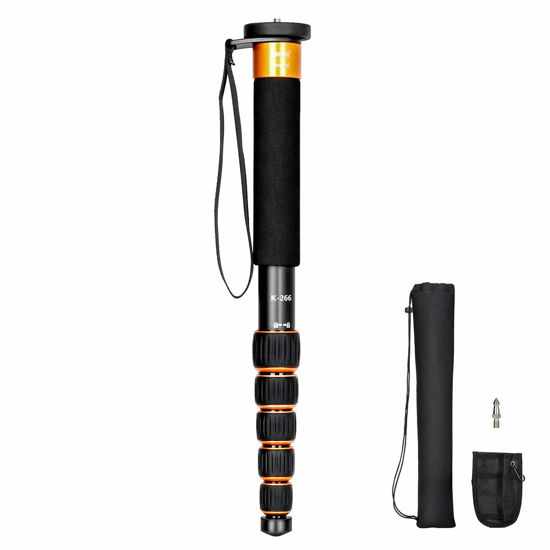 Picture of Koolehaoda 6-Section Monopod Compact Portable Photography Aluminum Alloy Unipod Stick, Max. Load 10kg / 22lbs, Folding Size is only 15-inch(K-266 Orange)