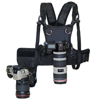 Picture of Nicama Dual Shoulder Camera Strap for Two-Cameras, Carrier Chest Harness Vest with Mounting Hubs & Backup Safety Straps for DSLR Canon 6D 5D2 5D3 Nikon D800 D810 Sony A7S Sigma Olympus