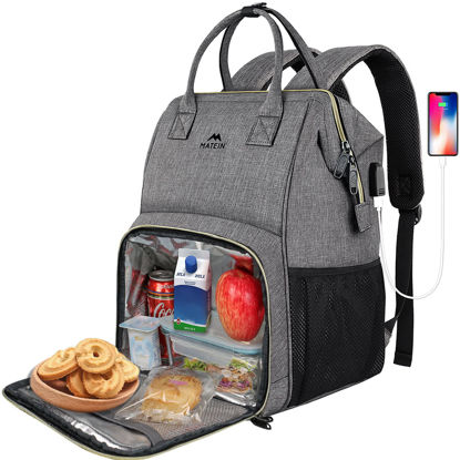 Picture of Lunch Backpack, Insulated Cooler Backpack Lunch Box Laptop Backpack with USB Port for Women Men, Water Resistant Leak-proof Lunch Bag Nurses Gifts for Women Travel Work Picnic Fits 15.6 Inch Laptop