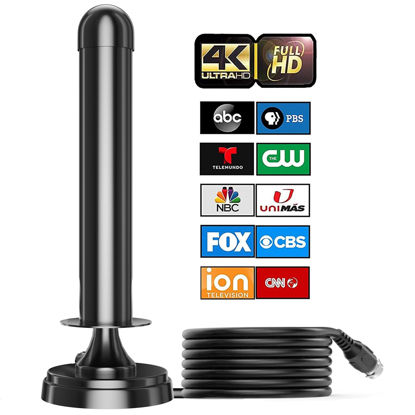 Picture of 2023 Powerful TV Antenna Indoor for Smart TV up 300+ Miles Long Range, Portable HD Digital Antenna for TV Support 4K 1080p Local Free Channles, Strong Magnetic Base Install/17ft Coaxial Cable