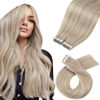 Picture of Moresoo Tape in Blonde Hair Extensions Human Hair Ash Blonde Mix with Bleach Blonde Tape in Hair Extensions Real Human Hair Tape in Seamless Hair Extensions 10 Inch #P18/613 40pcs 60g