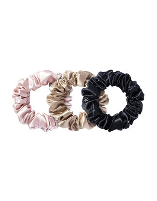 Picture of Slip Silk Large Scrunchies in Black, Pink, and Caramel - 100% Pure 22 Momme Mulberry Silk Scrunchies for Women - Hair-Friendly + Luxurious Elastic Scrunchies Set (3 Scrunchies)