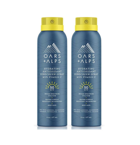 Picture of Oars + Alps Hydrating SPF 50 Sunscreen Spray, Infused with Vitamin C and Antioxidants, Water and Sweat Resistant, 6 Oz, 2 Pack