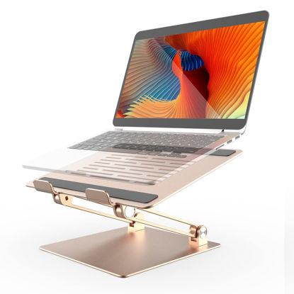 Picture of LETTON Colorful Adjustable Laptop Stand, Handy Laptop Riser, Aluminum Laptop Stand for Desk Foldable, Ergonomic Computer Notebook Stand Holder for MacBook Air Pro, Dell XPS, HP (10-17.3'') -Gold