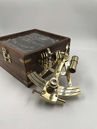 Picture of Vintage Brass Nautical 5" Sextant Marine Navigation Sextant with Beautiful Designer Wooden Box