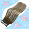 Picture of Sunny Tape in Hair Extensions Human Hair Ombre, Dark Brown Roots to Light Brown with Blonde Highlights Tape in Human Hair Extensions, Seamless Glue in Hair Extensions Skin Weft 14inch 20pcs/50g