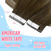 Picture of Sunny Tape in Hair Extensions Human Hair Ombre, Dark Brown Roots to Light Brown with Blonde Highlights Tape in Human Hair Extensions, Seamless Glue in Hair Extensions Skin Weft 14inch 20pcs/50g