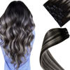 Picture of LaaVoo Ombre Black Clip in Human Hair Extensions Off Black to Silver Grey 12 inch 5pcs/80g Real Human Hair Clip in Extensions Silky Straight for Short Hair