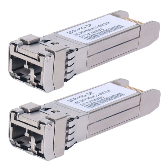 Picture of 2PCS 10G Sfp LC MMF300m 10GBase-SR SFP+ Transceiver, 10G 850nm MMF, up to 300 Meters, Compatible with Cisco SFP-10G-SR, Meraki MA-SFP-10GB-SR, Ubiquiti UF-MM-10G, Mikrotik, Netgear, D-Link