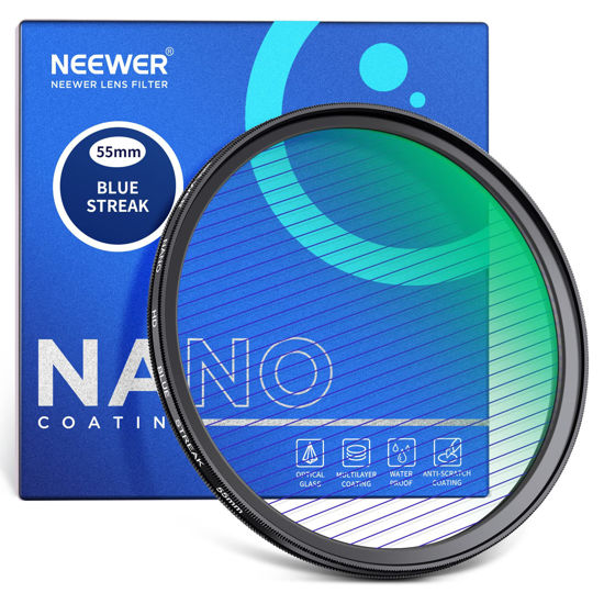 Picture of NEEWER 55mm Blue Streak Filter, HD Optical Glass 360° Rotatable Anamorphic Flare Special Effects Lens Filter, 28 Layer Multi Resistant Coated Aluminum Alloy Frame