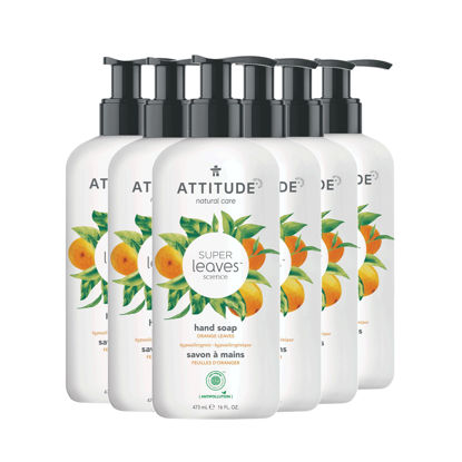 Picture of ATTITUDE Liquid Hand Soap, EWG Verified, Plant and Mineral-Based Ingredients, Vegan and Cruelty-free, Orange Leaves, 16 Fl Oz (Pack of 6)