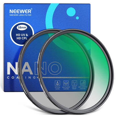 Picture of NEEWER 58mm CPL UV Lens Filter Kit, Circular Polarizer/UV Protection Lens Filter Set with HD Optical Glass with Double Sided 30 Layer Nano Coatings/Ultra Slim Aluminum Frame