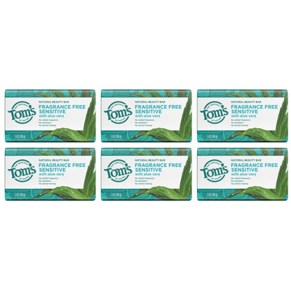 Picture of Tom's of Maine Natural Beauty Bar Soap for Sensitive Skin With Aloe Vera, Fragrance-Free, 5 oz. 6-Pack (Packaging May Vary)