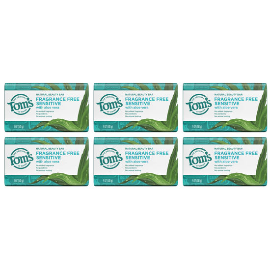 Picture of Tom's of Maine Natural Beauty Bar Soap for Sensitive Skin With Aloe Vera, Fragrance-Free, 5 oz. 6-Pack (Packaging May Vary)