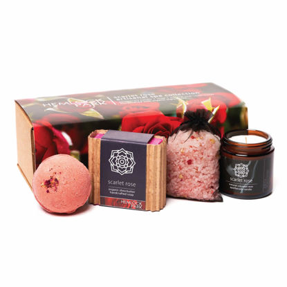 Picture of Hemlock Park Artisanal Spa Collection | Apothecary Candle, Shea Butter Soap, Bath Bomb, Mineral Salt Bath Soak | Handcrafted with Organic Ingredients (Scarlet Rose)