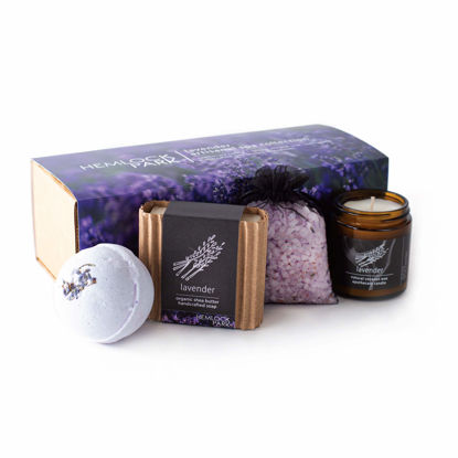 Picture of Artisanal Spa Collection | Apothecary Candle, Shea Butter Soap, Bath Bomb, Mineral Salt Bath Soak | Handcrafted with Organic Ingredients (Lavender)