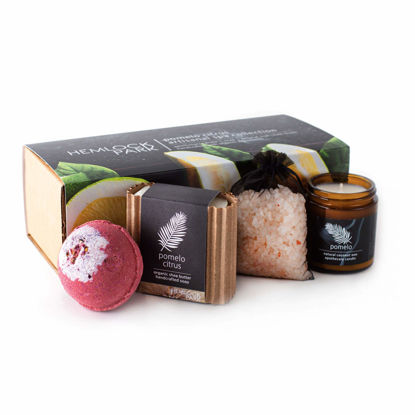 Picture of Hemlock Park Artisanal Spa Collection | Apothecary Candle, Shea Butter Soap, Bath Bomb, Mineral Salt Bath Soak | Handcrafted with Organic Ingredients (Pomelo Citrus)