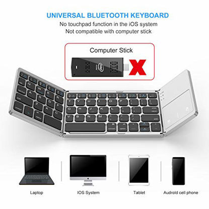 Picture of Foldable Bluetooth Keyboard, Jelly Comb Dual Mode Bluetooth & USB Wired Rechargable Portable Mini BT Wireless Keyboard with Touchpad Mouse for Android, Windows, PC, Tablet-Black and Silver