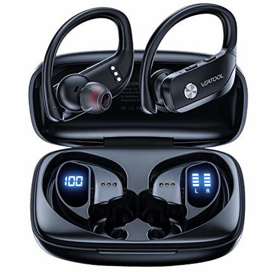 Picture of VEATOOL Wireless Earbuds Bluetooth Headphones 48hrs Play Back Sport Earphones with LED Display Ear Buds with Earhooks Built-in Mic Headset for Workout