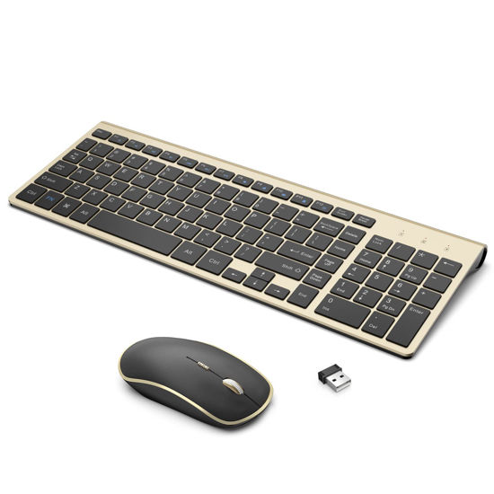 Picture of Wireless Keyboard Mouse, J JOYACCESS 2.4G Slim and Compact Computer Keyboard and Mouse Perfect for Laptop, Windows,Desktop, PC-Black Gold