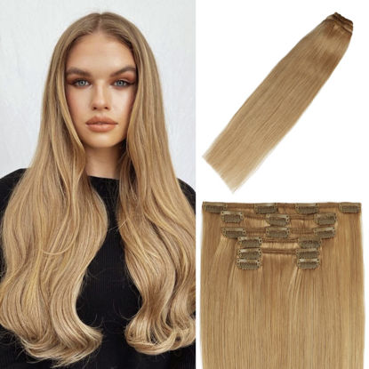 Picture of WindTouch Clip in Hair Extensions Human Hair Honey Blonde 12Inch 70g 7PCS #27 Remy Hair