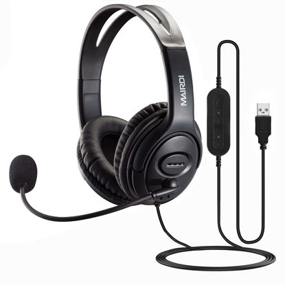 Picture of MAIRDI USB Headset with Microphone for PC, Computer Headset with Mic Noise Canceling for Laptop Teams Zoom Office Work Call Center Business Softphone, Dictation Headset for Dragon Naturelly Speaking