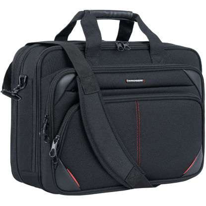 Picture of KROSER Laptop Bag 17.3 Inch Premium Laptop Briefcase, Expandable Water Repellent Laptop Shoulder Messenger Bag Durable Computer Case for Business/Travel/Men/Women (Black/Red)