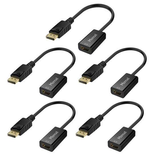 Picture of Moread DisplayPort (DP) to HDMI Adapter, 5 Pack, Gold-Plated Uni-Directional Display Port PC to HDMI Screen Converter (Male to Female) Compatible with HP, Dell, Lenovo, NVIDIA, AMD & More, Passive