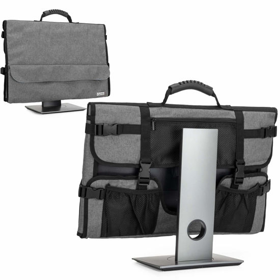 Picture of CURMIO 24 Inch Monitor Carrying Case, Universal 24" Computer Monitor Bag with Rubber Handle and Pockets, Gray (Patented Pending)