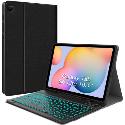 Picture of JUQITECH Backlit Keyboard Case for Samsung-Galaxy-Tab S6 Lite 10.4" 2022/2020, Galaxy Tab S6 Lite SM-P610/P613/P615/P619 Smart Tablet Cover Case with Detachable Wireless Keyboard S Pen Holder, Black