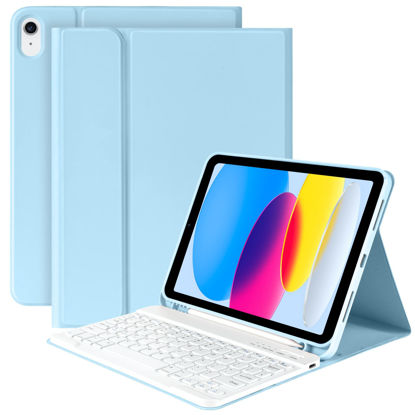 Picture of iPad 10th Generation Case with Keyboard (10.9", 2022),iPad Keyboard Case for 10.9" 10th Gen, Detachable - Pencil Holder - Flip Stand Cover - Keyboard Case for Latest iPad 10th Gen 10.9 inch 2022 Blue