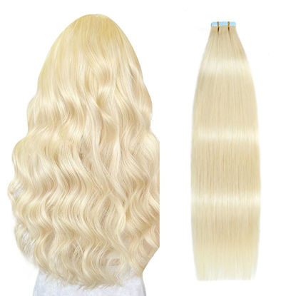 Picture of SUYYA Tape in Hair Extensions Human Hair Bleach Blonde 14 inches 40g/pack 20pcs Straight Seamless Skin Weft Tape in Hair Extensions(14 inches #613 Bleach Blonde)