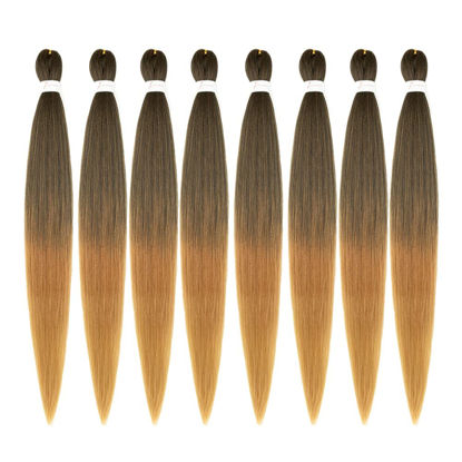 Picture of ShowCoco Braiding Hair Pre Stretched 42 Inch -8 Bundles Itch Free Synthetic Fiber Crochet Twist Braids Yaki Texture Braiding Hair Extensions (42Inch,1B/30/27#)