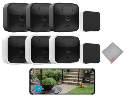 Picture of Wireless Battery Powered Outdoor 3 Camera Bundle | Wireless Water Resistant Motion Detection HD Security Cameras | Includes 3 Cameras + Sync Module + Playhardest Cleaning Cloth (with Indoor 3-Pack)