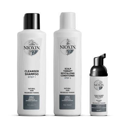 Picture of Nioxin System Kit 2, Hair Strengthening & Thickening Treatment, Treats & Hydrates Sensitive or Dry Scalp, For Natural Hair with Progressed Thinning, Trial Size (1 Month Supply)