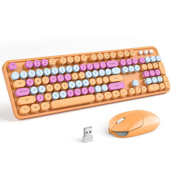 Picture of MOFII Wireless Keyboard and Mouse Combo, Orange Retro Keyboard with Round Keycaps, 2.4GHz Dropout-Free Connection, Cute Mouse for PC/Laptop/Mac/Windows XP/7/8/10 (Orange-Colorful)