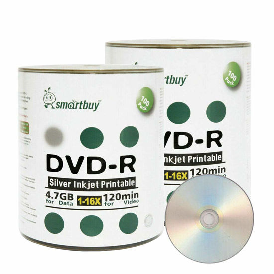 Picture of Smartbuy 200-disc 4.7gb/120min 16x DVD-R Silver Inkjet Hub Printable Blank Recordable Media Disc