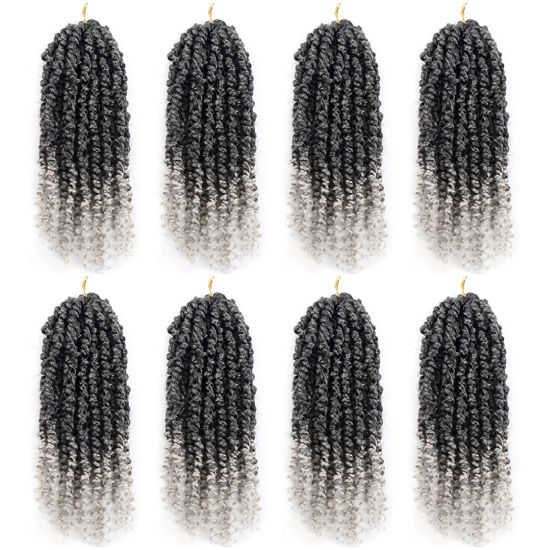 Picture of Pre-twisted Passion Twist Crochet Hair 12 Inch Ombre Passion Twist Hair 8 Packs, Ombre Crochet Hair Pre Looped Passion Twists Crochet Braids Bohemian Crochet Hair for Black Women T-Gray