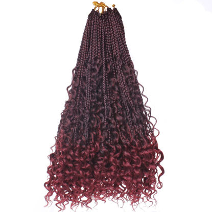 Picture of Beverlee 18 Inch 8 Packs Boho Box Braids Goddess Box Braids Crochet Hair Bohemian Hippie Braids Braiding Hair Box Braids with Curly Ends Messy Pre-looped Synthetic Crochet Hair for Black Women