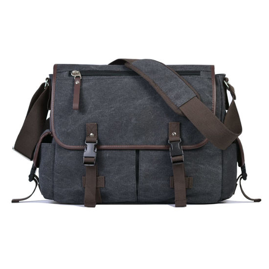 Picture of Vintage Canvas 15.6 inch Laptop Messenger Bag for Men Women, College Computer Satchel Shoulder Bag Travel Work Office Briefcases (Black)