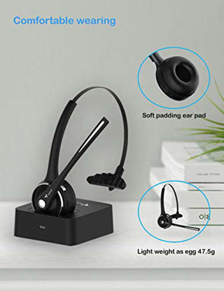 Picture of Wireless Headset, YAMAY Bluetooth Headset with Microphone (Noise Cancelling Mic) Charging Base Mute Function,Talk in Clarity Pro for Truck Driver Office Buiseness Home PC iPhone Android Cell Phones