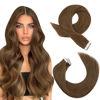 Picture of Moresoo Tape in Human Hair Extensions 16 Inch Remy Tape in Hair Extensions 20pcs Invisible Hair Extensions Tape in #8 Light Brown Hair Extensions Tape in Real Human Hair 50g