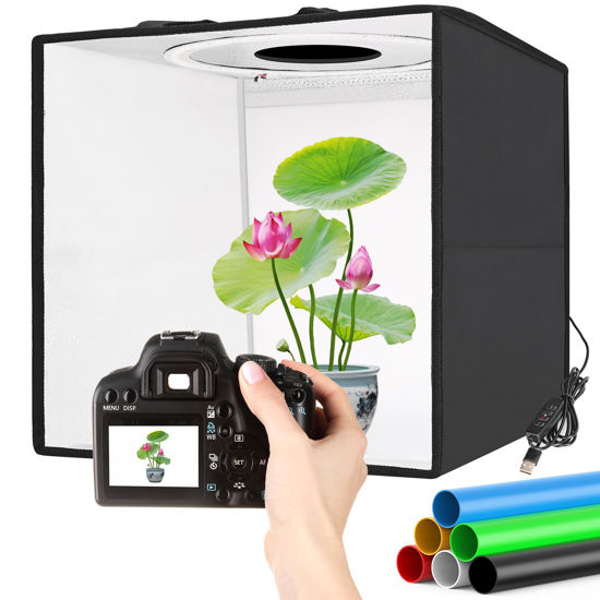 Picture of Light Box Photography，Small Photo Booth 12"x12" Professional Dimmable Shooting Tent Kit with CRI 95+ Photo Box with 120 LEDs Lights + 6 Photo Backdrops for Jewelry and Small Items Product Photography