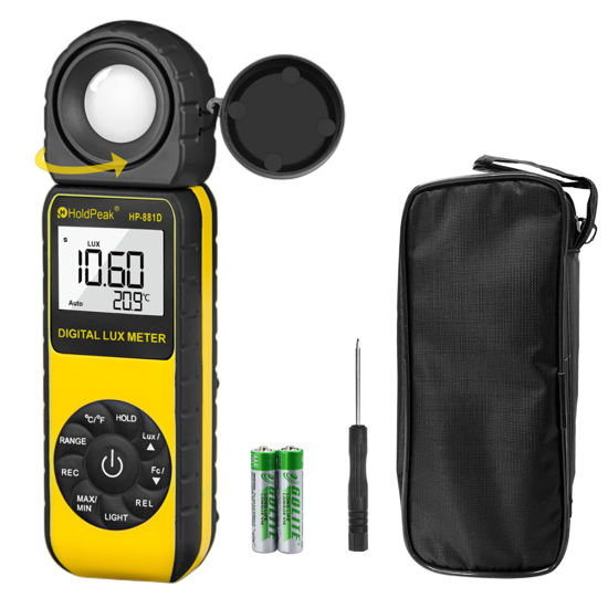 Picture of Light Meter HOLDPEAK HP-881D Digital Lux Meter 1-400,000 Lux /1-40,000 FC Measuring Ranges and 270° Rotatable Detector for LCD Lights and Plants Lumen Meter