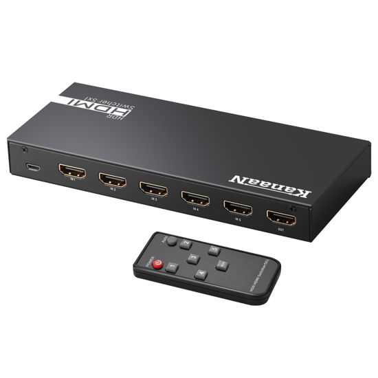 Picture of KanaaN 4K@60Hz HDMI Switch 5 in 1 Out,5 Port HDMI Switcher with IR Remote, Aluminum HDMI Switch Box Support Auto Switch HDMI 2.0 HDCP 2.2 18Gbps 1080P 3D