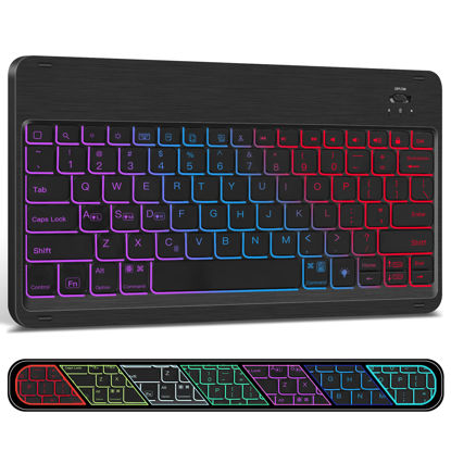 Picture of XIWMIX Ultra-Slim Wireless Bluetooth Keyboard - Rainbow Color Backlit Universal Rechargeable Keyboard Compatible with iPad Pro/iPad Air/iPad 9.7/iPad 10.2/iPad Mini Other iOS Android Windows Devices