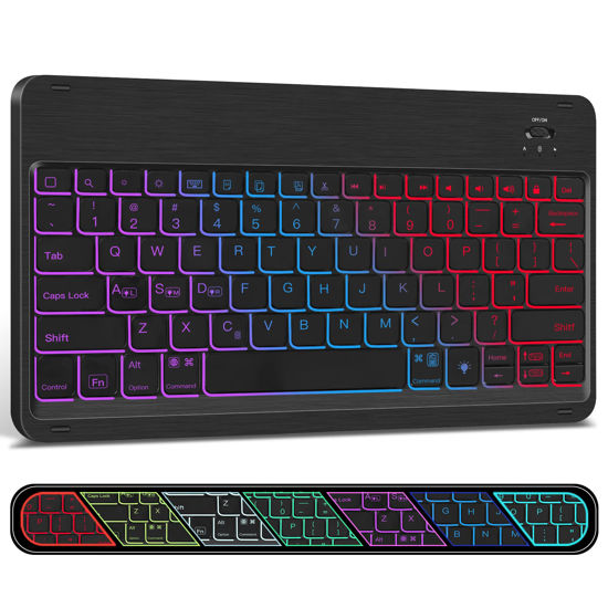 Picture of XIWMIX Ultra-Slim Wireless Bluetooth Keyboard - Rainbow Color Backlit Universal Rechargeable Keyboard Compatible with iPad Pro/iPad Air/iPad 9.7/iPad 10.2/iPad Mini Other iOS Android Windows Devices