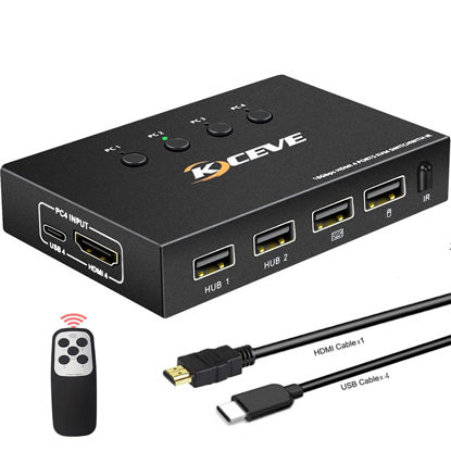 Picture of KVM Switch HDMI 4 Port Box 4K@60Hz,MLEEDA USB and HDMI Switch for 4 Computers Share Keyboard Mouse Printer and one HD Monitor,No Power Required,with Remote Control and 5 Cables