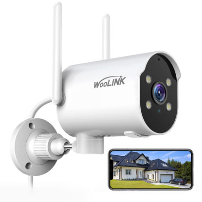 Picture of WOOLINK 2K Security Camera Outdoor WiFi Security Cameras Pan Rotating 225° Full Color Night Vision, Two-Way Audio, 2.4GHz WiFi, IP65, Motion Detection Alarm