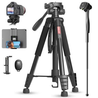 Picture of KINGJOY 75" Camera Tripod for Canon Nikon Aluminum Monopod Tripod with Remote Shutter Phone Mount and Carry Bag Max Load 11LB